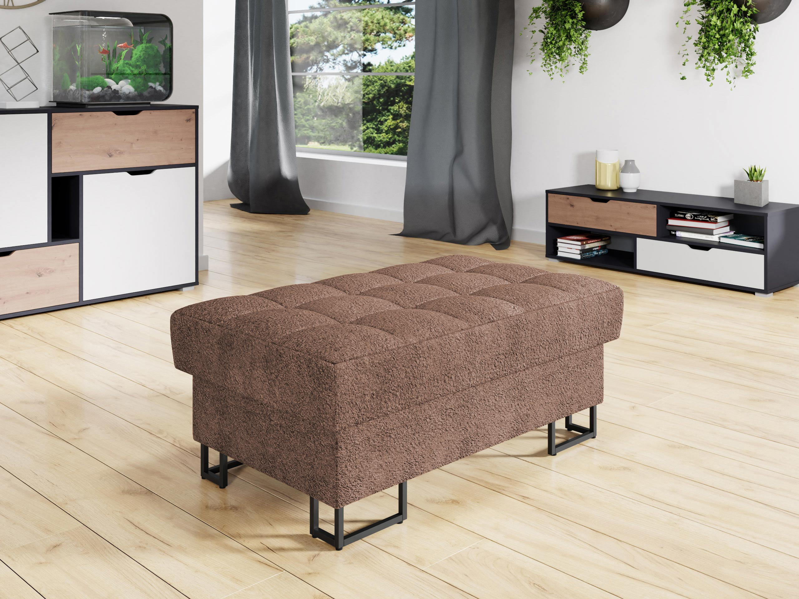 POLSTERHOCKER Laris - Hellbraun/Schwarz, Holz/Textil (106/44/67cm) - MIRJAN24