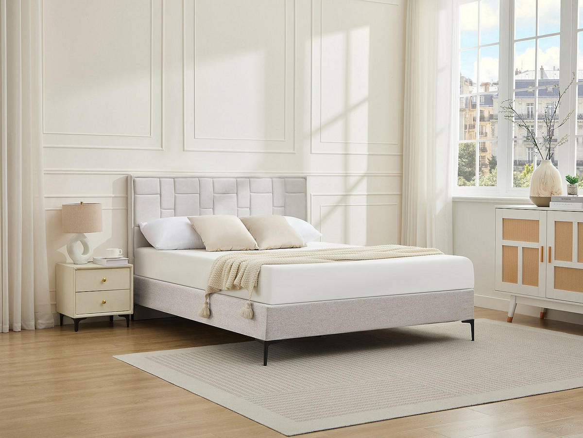 BETTKOPFTEIL - 160 cm - Samt - Beige - HERMINE - Beige, Textil (160/110/8cm) - Vente-Unique