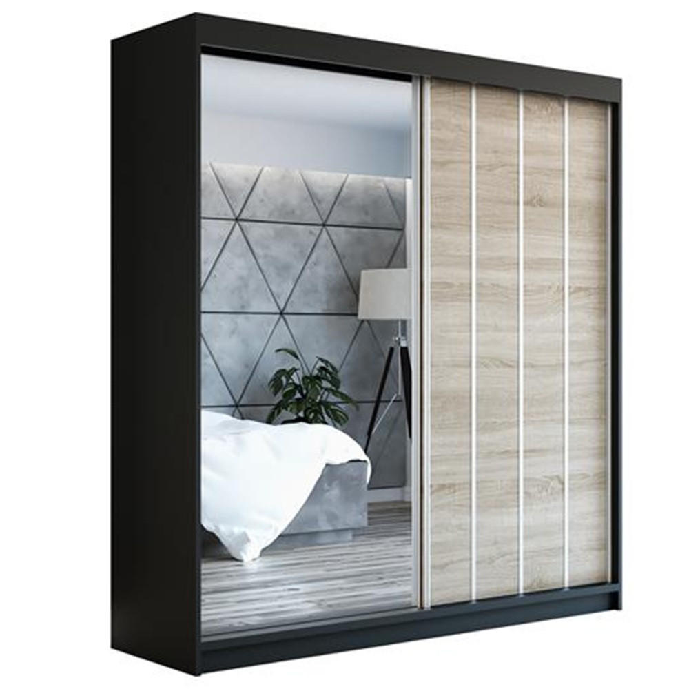 SCHWEBETÜRENSCHRANK 180 CM GLIDE Farbe: Schwarz , sonoma - Schwarz/Braun, Holzwerkstoff (180/215/59.5cm) - A&J MöbelLand