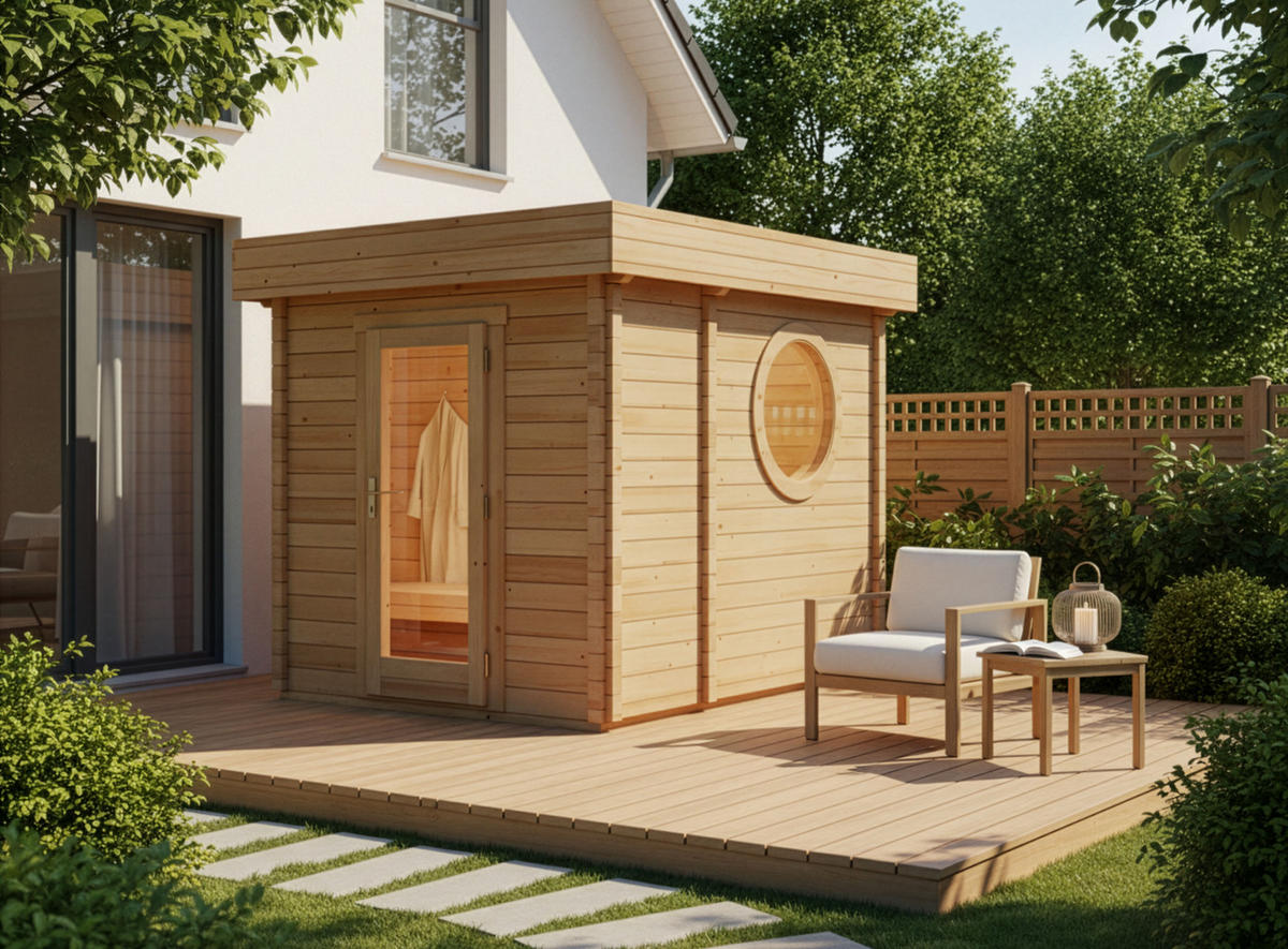 GARTENSAUNA Holz Cubus - Naturfarben, Holz (264/257/321cm) - FinnTherm