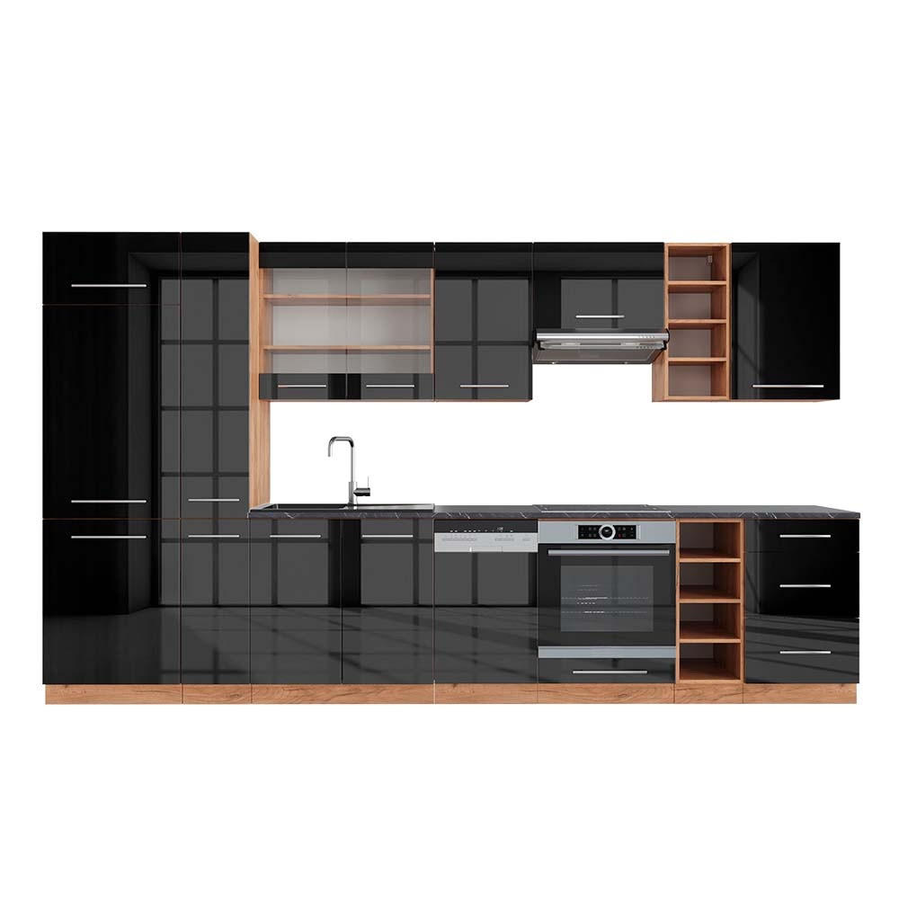 KUHINJSKI BLOK Fame-Line Antracit visok sijaj/zlati hrast power 355 cm , DP Antracit - črna/medeni hrast, leseni material (355/206.8/60cm) - Vicco