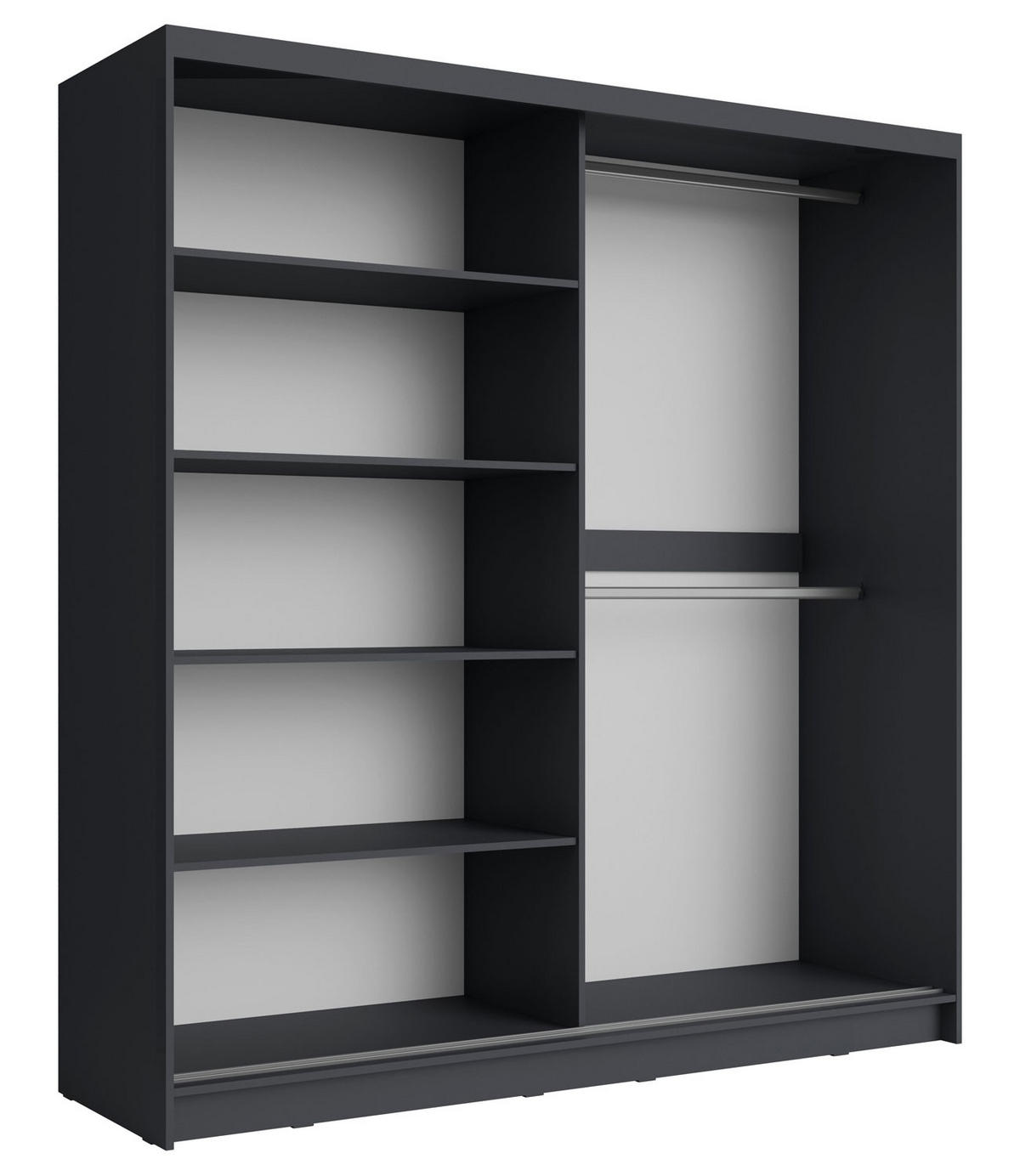 SCHIEBETÜRENSCHRANK Bruno graphitgrau / schwarz glänzend 200,4 / 60 / 215cm - Schwarz Hochglanz/Graphitfarben, Holz/Holzwerkstoff (201/215/60cm) - Feldmann-Wohnen