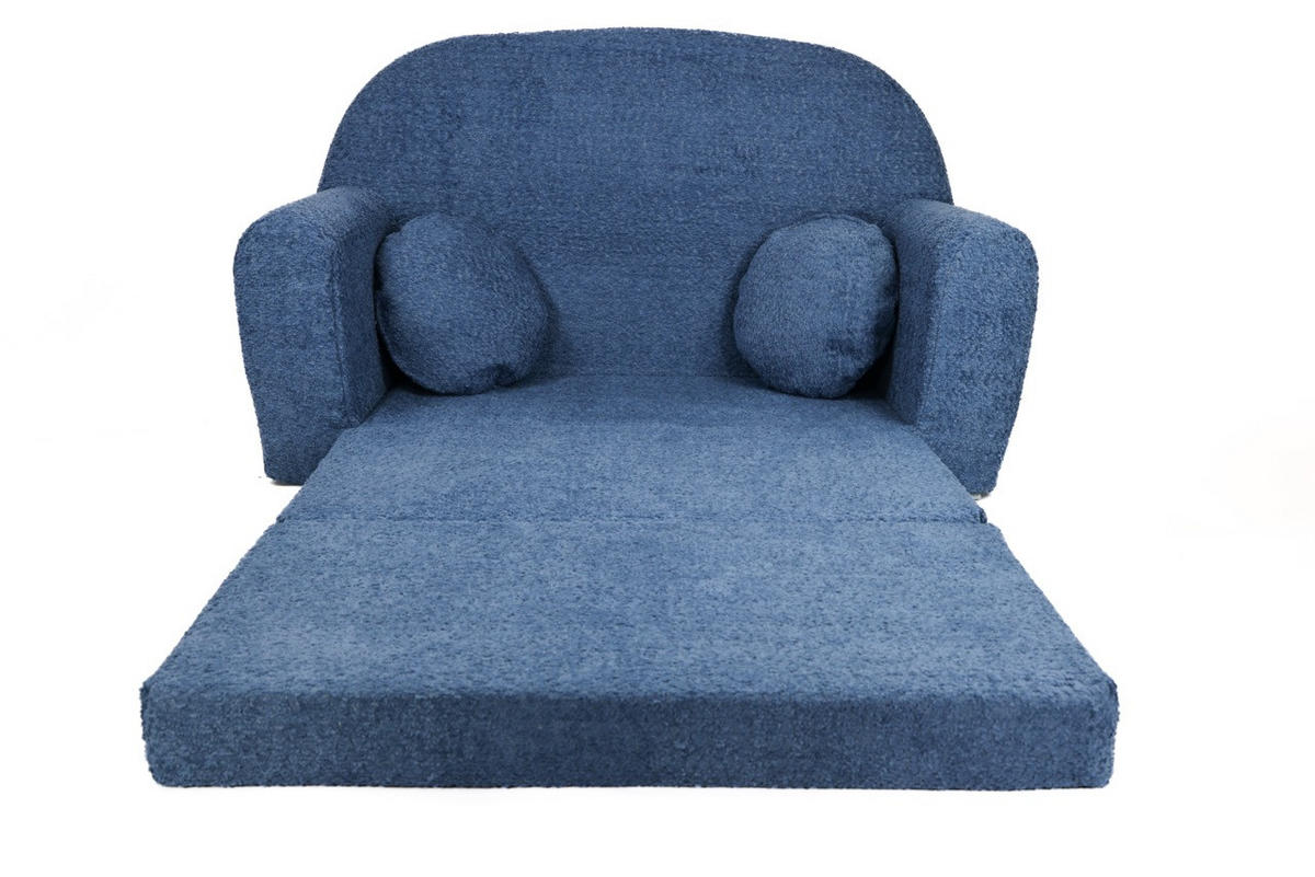 SOFA David - Ausklappbares Kindersofa aus Teddystoff mit Verlängerung - in Blau - Blau, Textil (96/57/48cm) - Fortisline