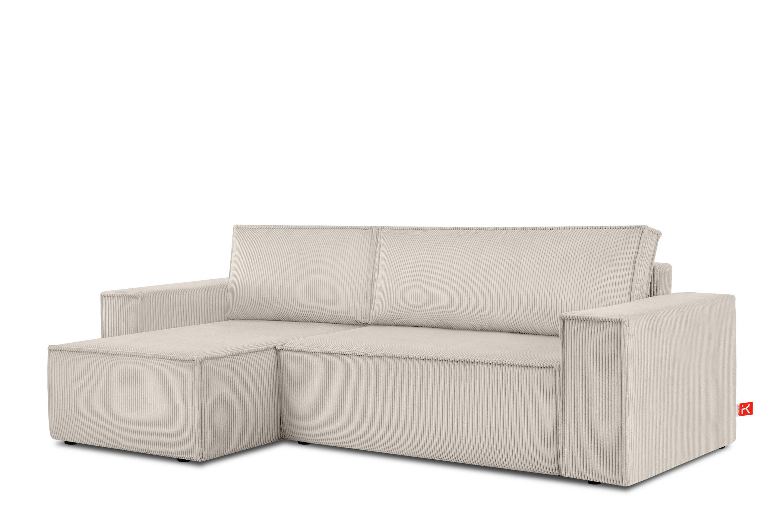 ECKSOFA-LINKS/RECHTS NAPI Schlaffunktion mit Cordbezug, cremig - Creme/Schwarz, Textil (262/148cm) - KONSIMO®