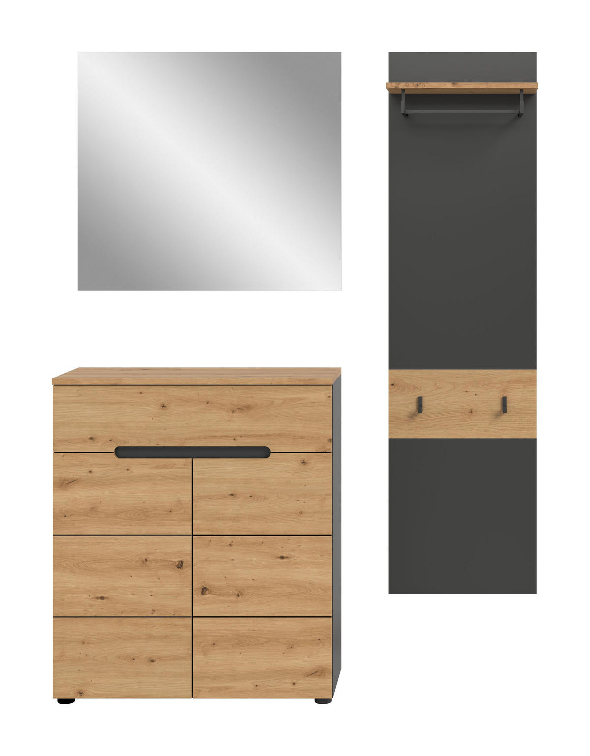 GARDEROBEN-SET CANU (B/H/T: ca. 140/190/37 cm) in Basalt grau/Artisan Nachbildung - Grau, Holzwerkstoff (140/190/37cm)
