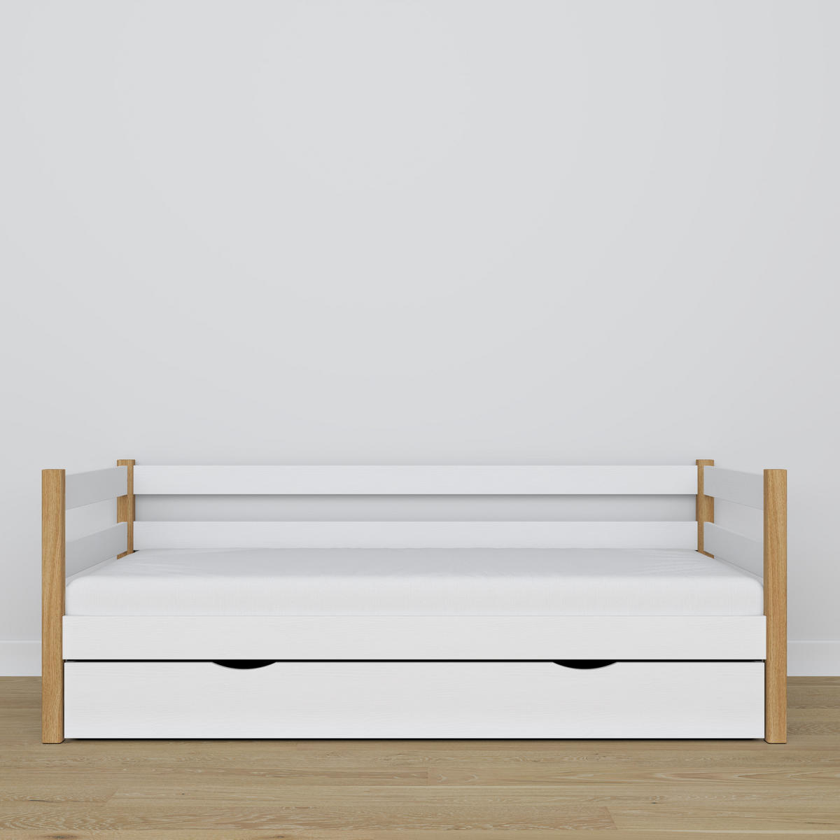 TAGESBETT mit Schublade N01 Weiß / Eiche Natur 80/200 - Eiche Artisan/Weiß, Naturmaterialien/Holz (80/200cm) - N-Wood