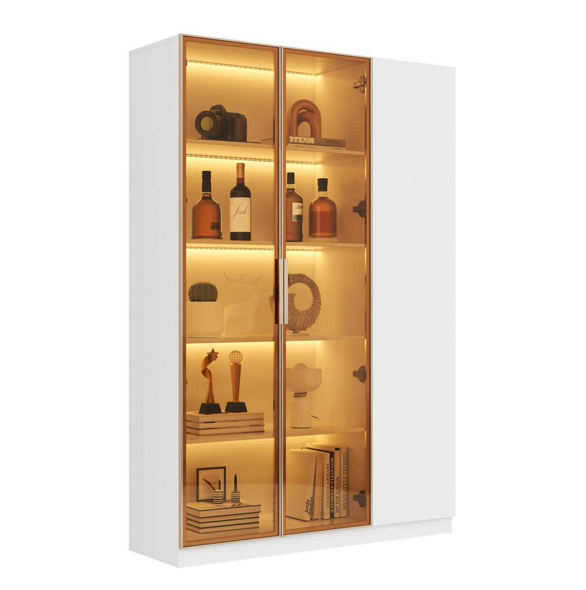 VITRÍNA z MDF 110x35x165 cm bílá s LED osvětlením, bezpečnostním sklem a nastavitelnými policemi - bílá, kompozitní dřevo (115/165/35cm) - Modfu
