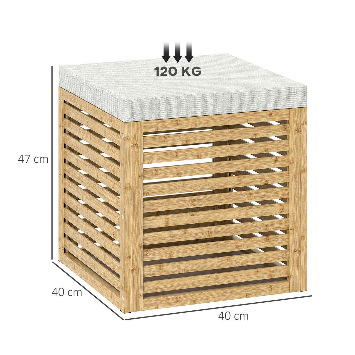 HOCKER DE-16400 mit Bambusrahmen und Lamellendesign Natur - Naturfarben, Naturmaterialien (40/47/40cm) - ComfortXL