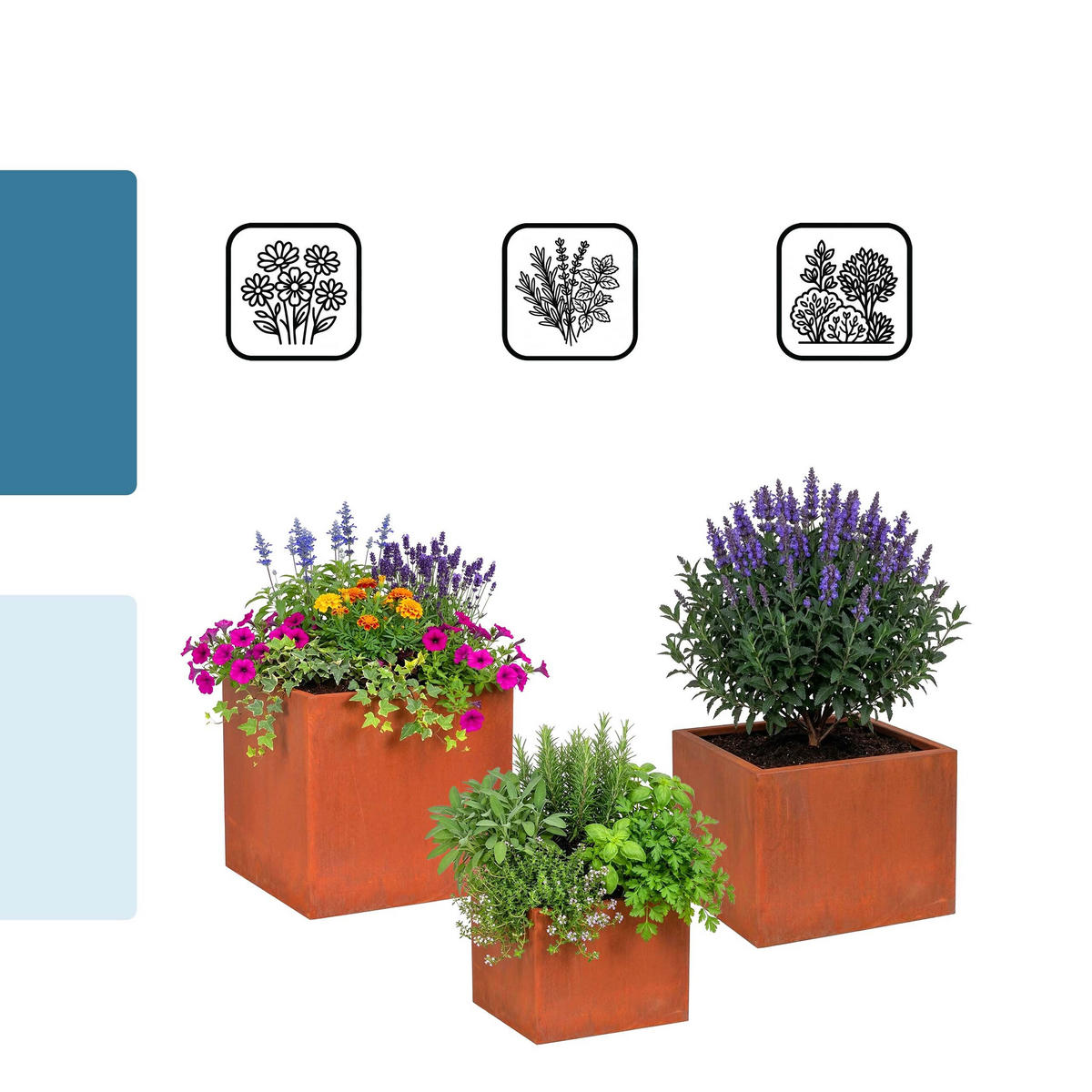 3-TLG.PFLANZKASTEN-SET - Braun, Metall (37cm) - Relaxdays