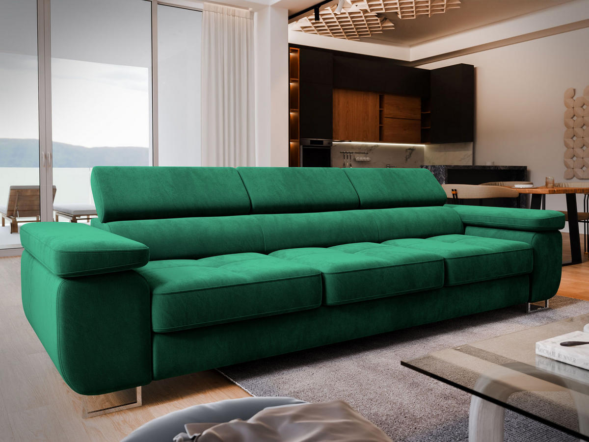 BETTSOFA MOSINE Grün Velours-Stoff mit Schlaffunktion - Grün, Textil (281/87/98cm) - MASSENO