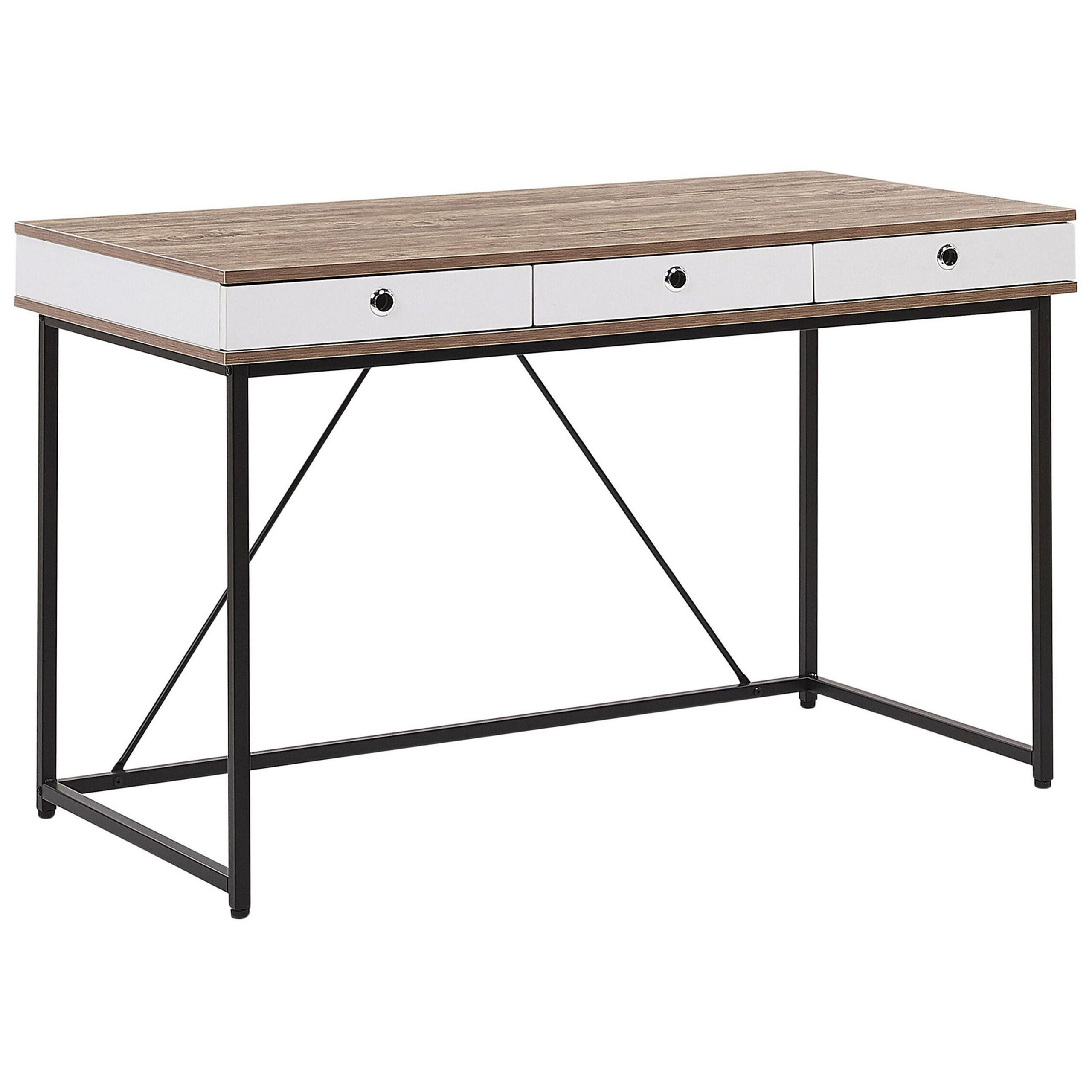 SCHREIBTISCH heller Holzfarbton/weiß 120/60/76 cm Hinton - Hellgrau, Holzwerkstoff (60/120/76cm) - Beliani