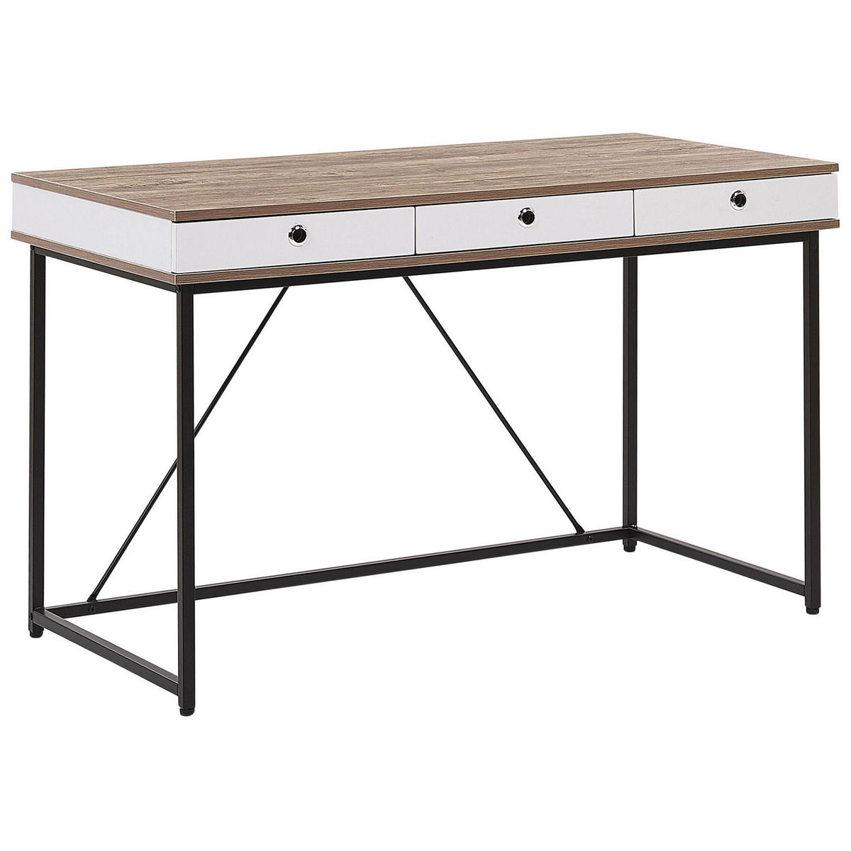 SCHREIBTISCH heller Holzfarbton/weiß 120/60/76 cm Hinton - Hellgrau, Holzwerkstoff (60/120/76cm) - Beliani
