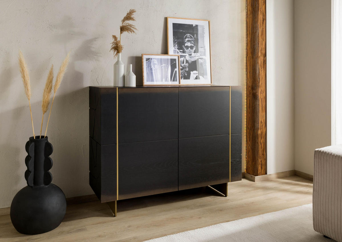 SIDEBOARD Eiche 140x50x110 dunkelbraun lackiert BEAMS #60 - Dunkelbraun, Holz (140/110/50cm) - Massivmoebel24