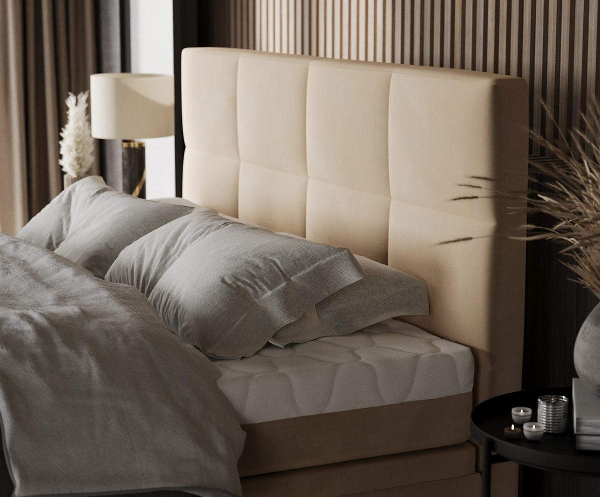 BOXBETT Tessa 200/200 cm Beige im Kronos Stoff - Beige/Schwarz, Holz/Holzwerkstoff (200/200cm) - AltaBeds