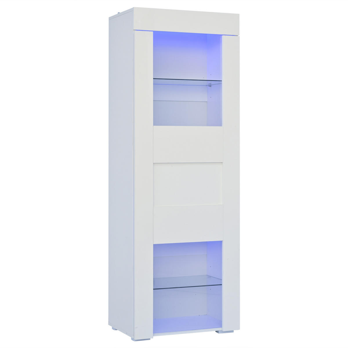 VITRINE LED Hochglanz Schrank Acryl Tür 2 Glasböden Weiß 170cm - Weiß, Glas (60/170/40cm) - FLIEKS