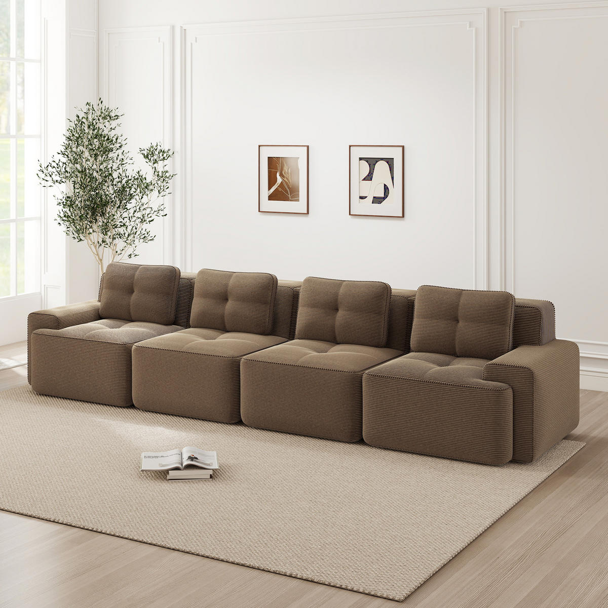 SOFA modular mit Tiefsitz 74 cm Cord Braun - Braun, Kunststoff (104/69/382cm) - Meubliv
