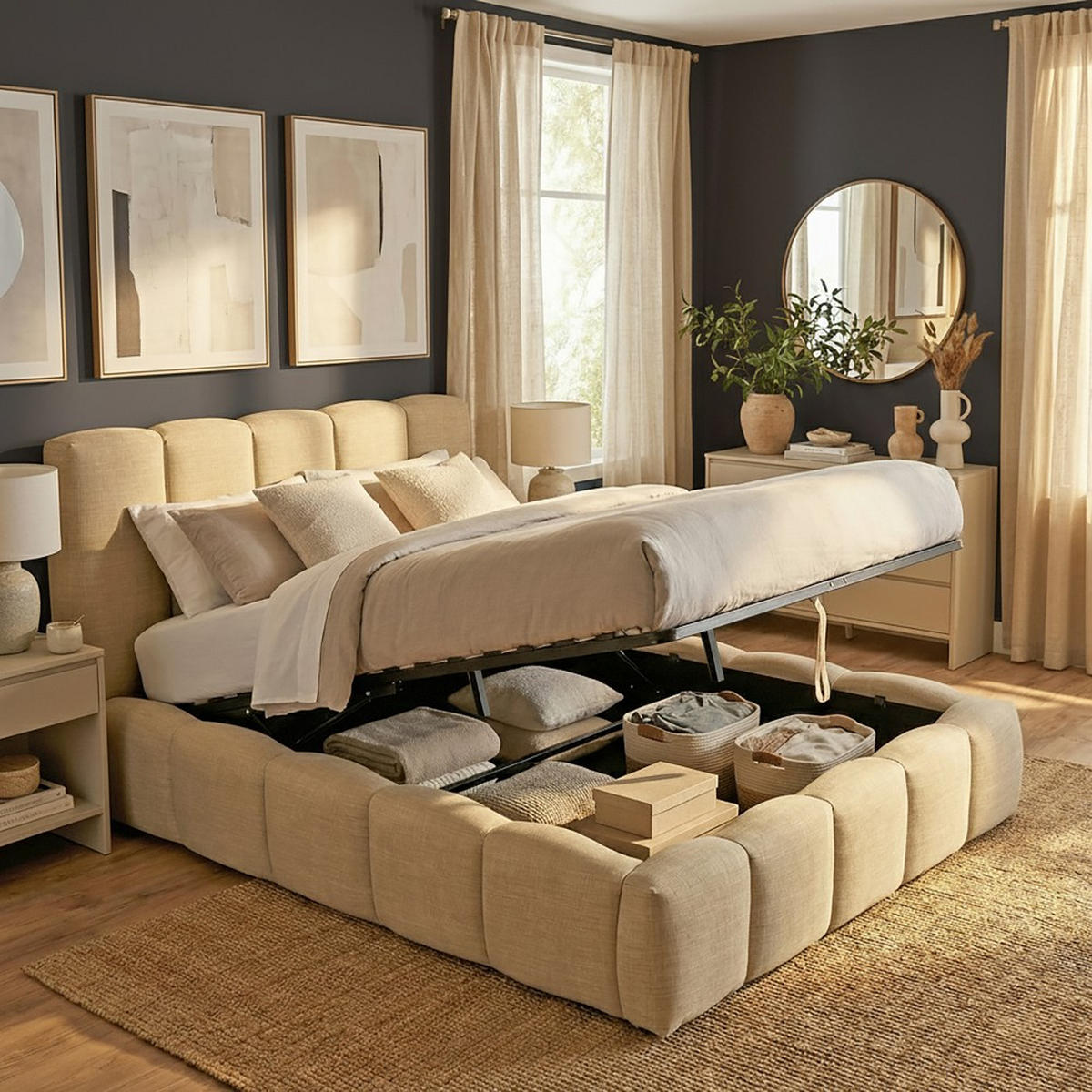 KASTENBETT NEST mit Lattenrost / 140x190 cm - Beige - Beige, Holzwerkstoff (140/190cm) - Weber Industries