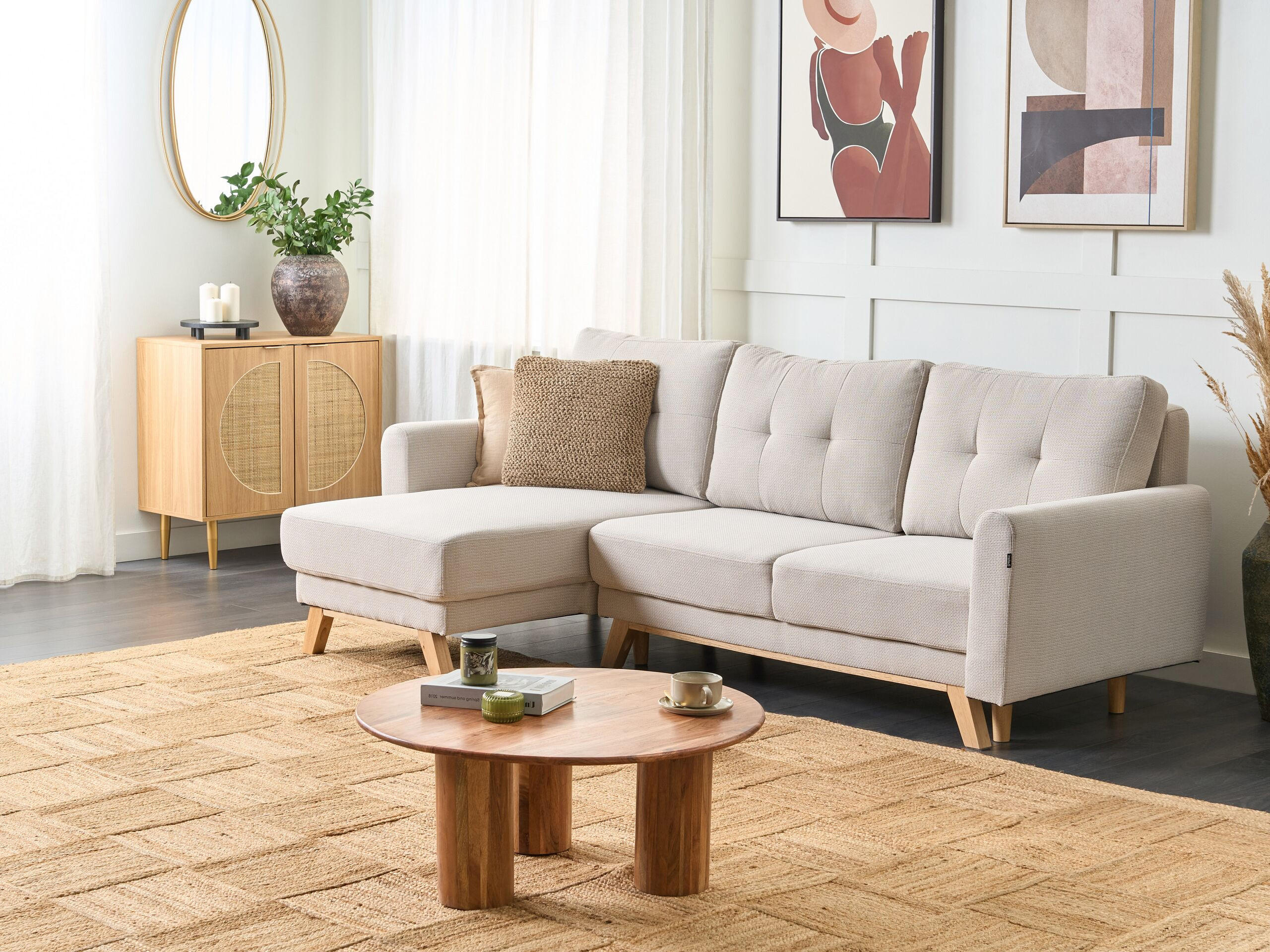 3-SITZER-ECKSOFA hellbeige linksseitig mit Schlaffunktion Stauraum Siro - Hellbraun/Beige, Textil (240/142cm) - Beliani