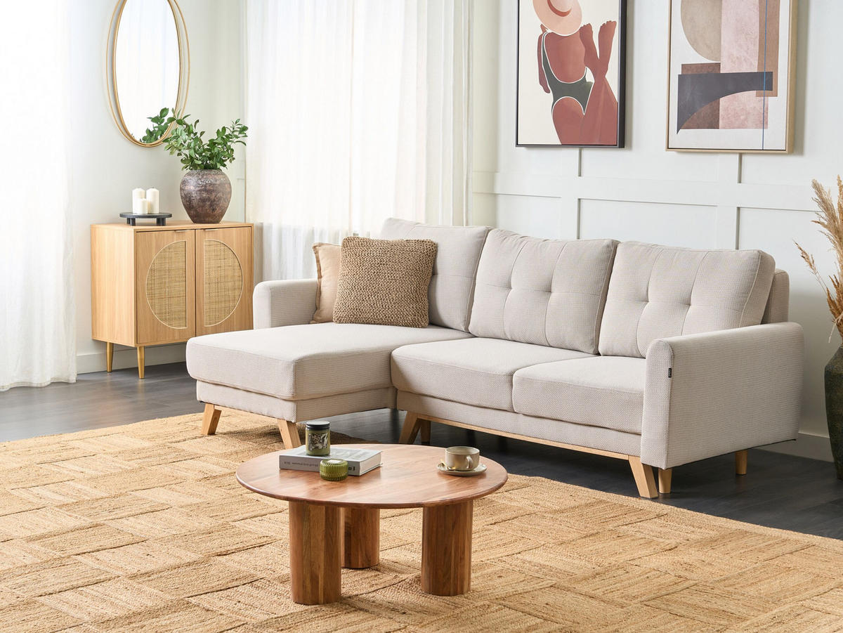 3-SITZER-ECKSOFA hellbeige linksseitig mit Schlaffunktion Stauraum Siro - Hellbraun/Beige, Textil (240/142cm) - Beliani