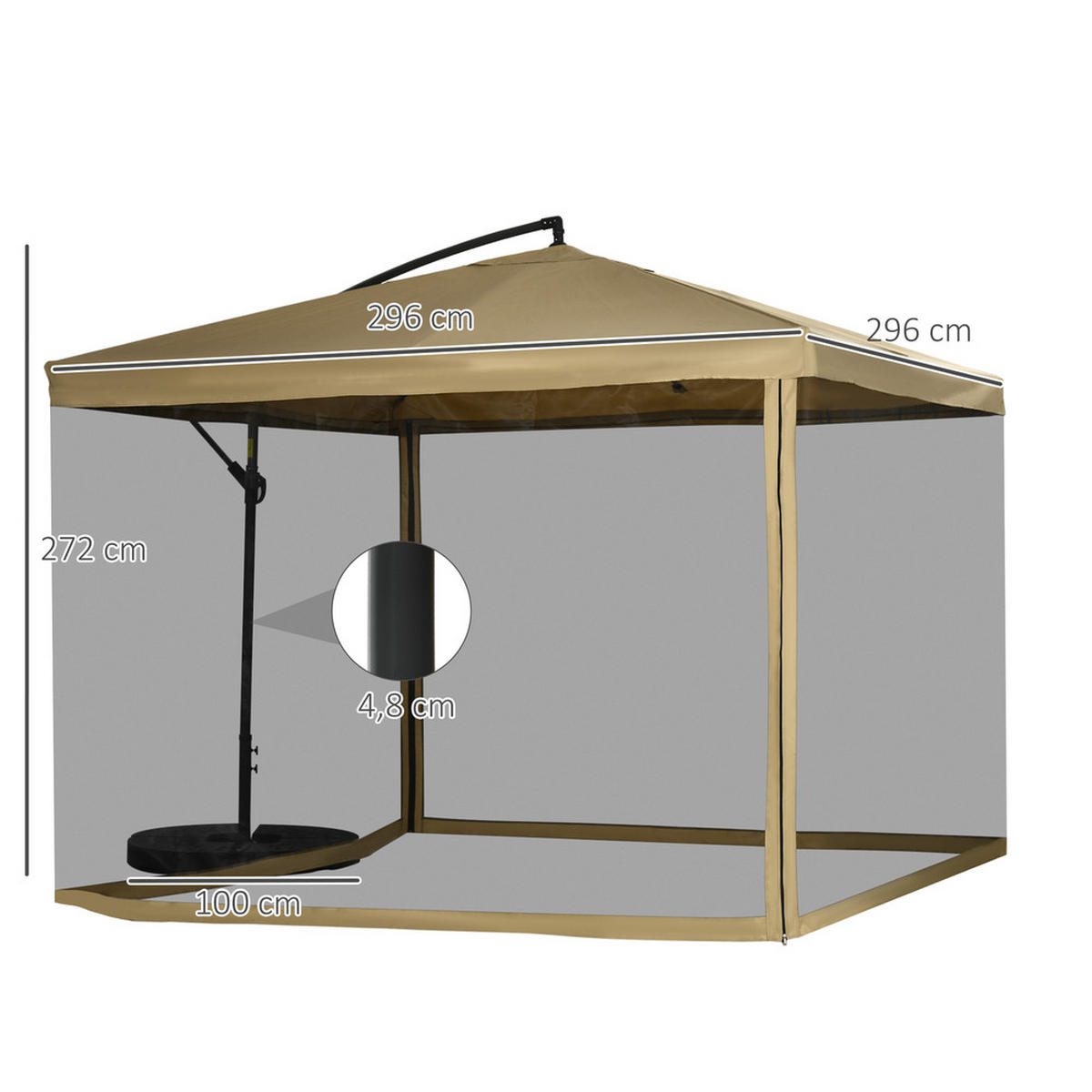 SONNENSCHIRM Quadratisch 295x295cm Neigbar mit Netzseiten und Schirmgewicht - Beige, Textil (295/295cm) - Raelunyi