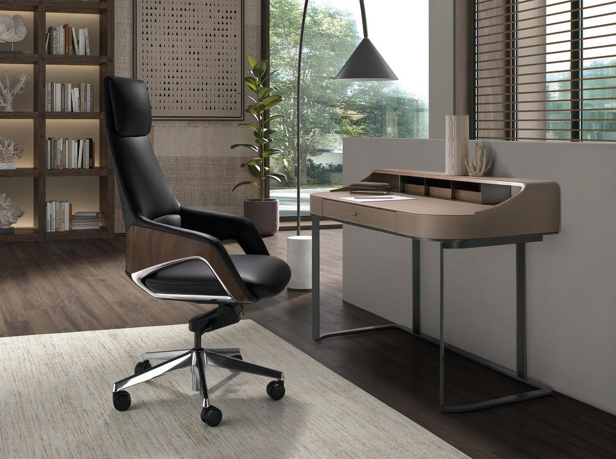 CHEFSESSEL Schwarzer Drehstuhl aus Kunstleder 67/69/121 cm - Edelstahlfarben/Schwarz, Leder/Kunststoff (67/121/69cm) - ANGEL CERDA