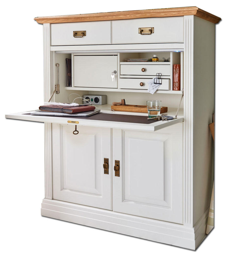 Casamia Massive Möbel Sekretär Weiß, Braun 111x133x45 cm