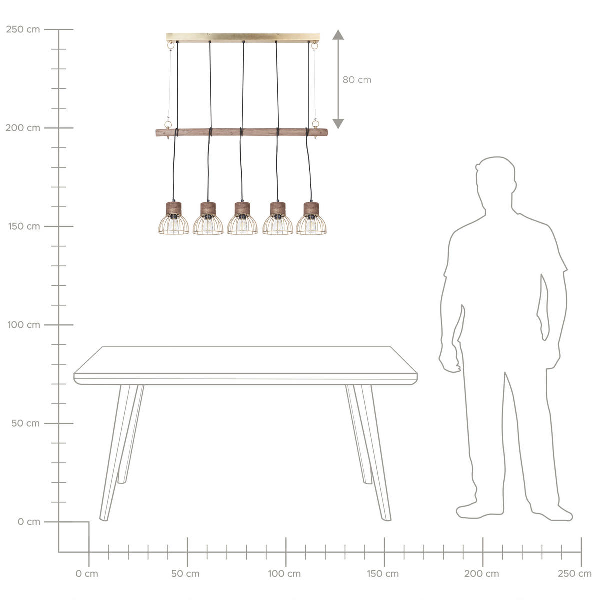 HÄNGELEUCHTE Varada 17/100/115 cm - Hellbraun, Holz (17/100/115cm) - Beliani
