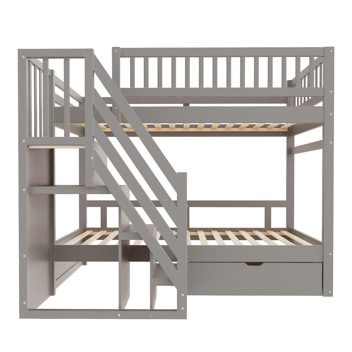 ETAGENBETT Massivholz 90x200 cm mit Sicherheitsleiter, Grau - Grau, Holz (90/200cm) - ComfortXL