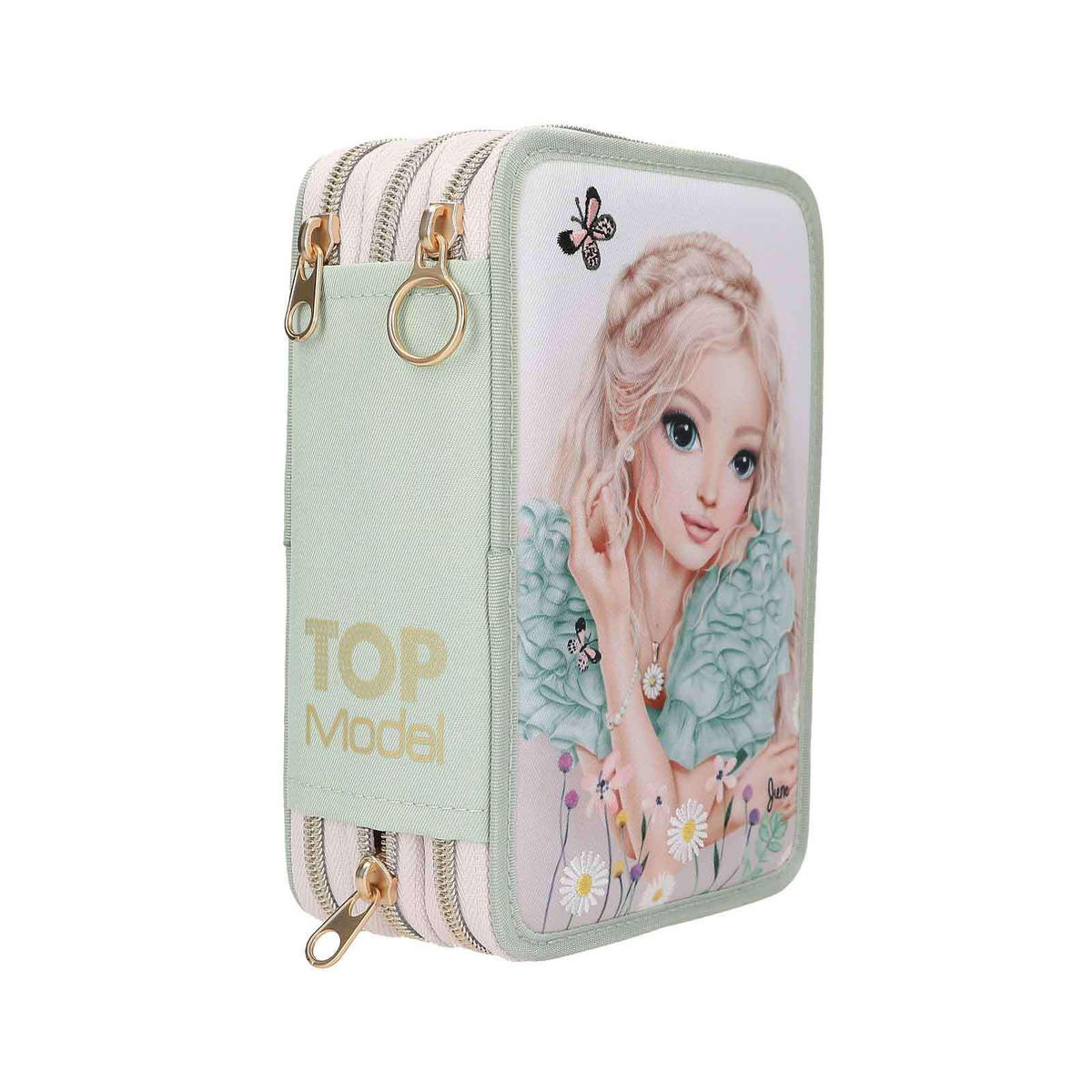 3-FACH FEDERTASCHE MIT STICKEREI SUMMER FEELING INKL. STIFTE TOPModel grün 7,5 x 13 x 20 cm - Grün, Kunststoff (13/20/7.5cm) - Depesche Germany