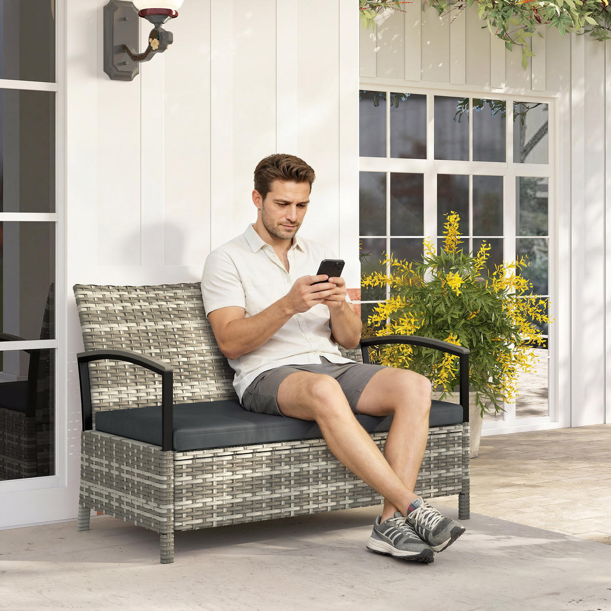 GARTENBANK DE-06767 2-Sitzer mit Kissen Dunkelgrau - Dunkelgrau, Kunststoff/Metall (123/82/70cm) - ComfortXL