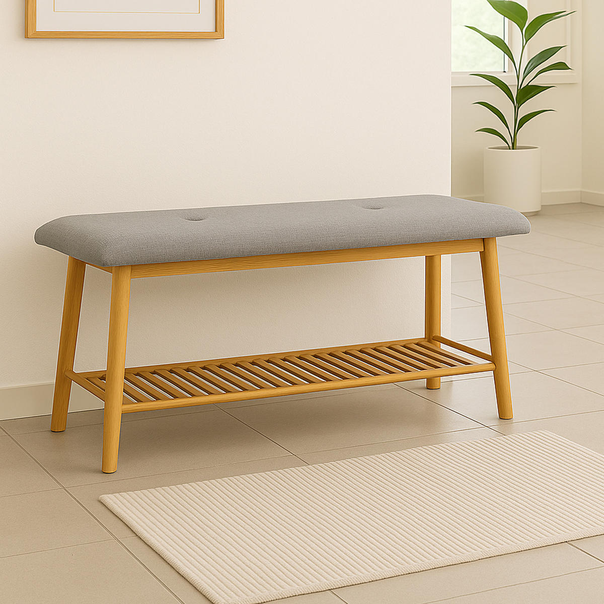 SCHUHBANK Bambus 100x30x44 cm - Hellbraun/Grau, Bambusholz/Textil (100/44/30cm)