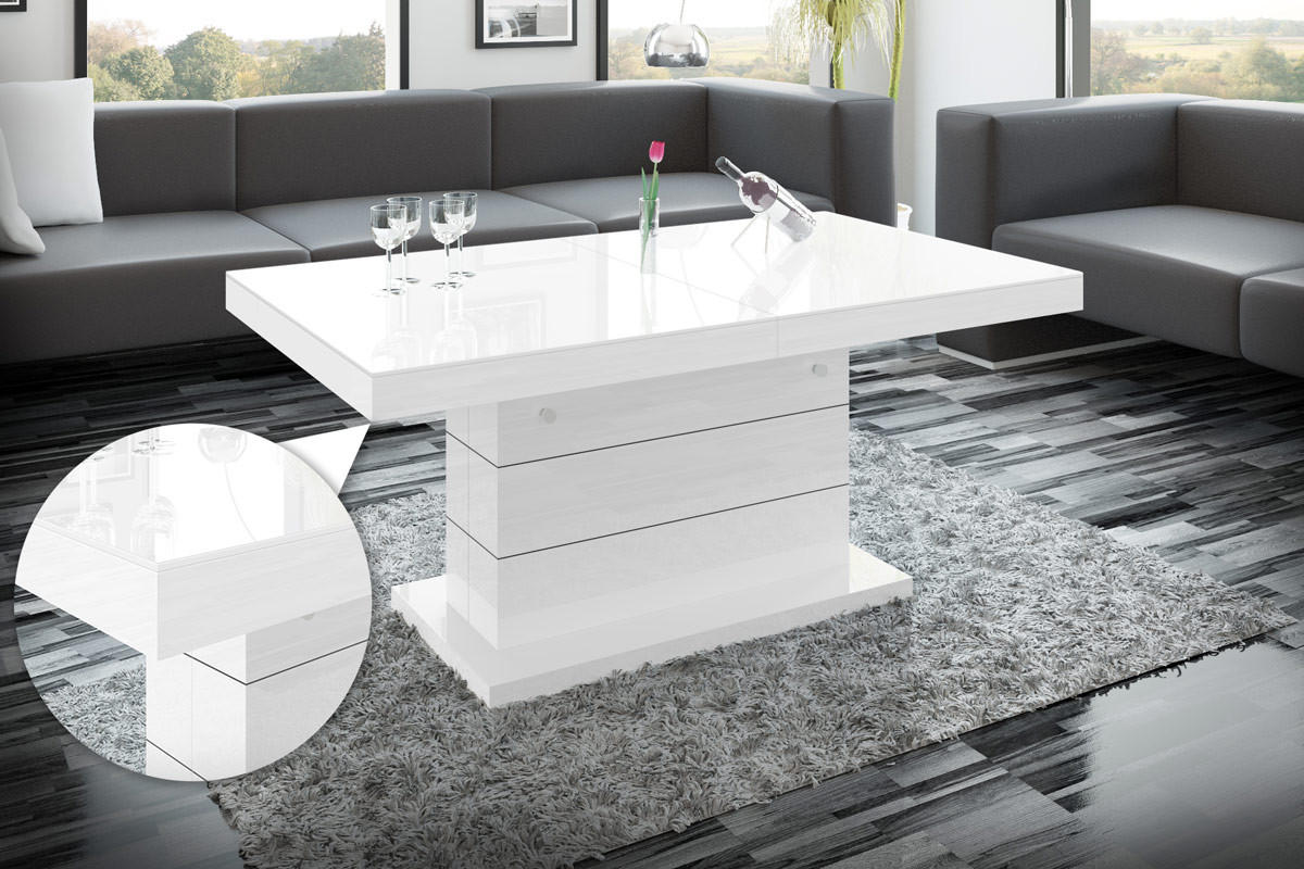 COUCHTISCH rechteckig Weiß Hochglanz auziehbar höhenverstellbar 120/70/50 cm - Weiß Hochglanz, Holzwerkstoff (70/120/50cm)