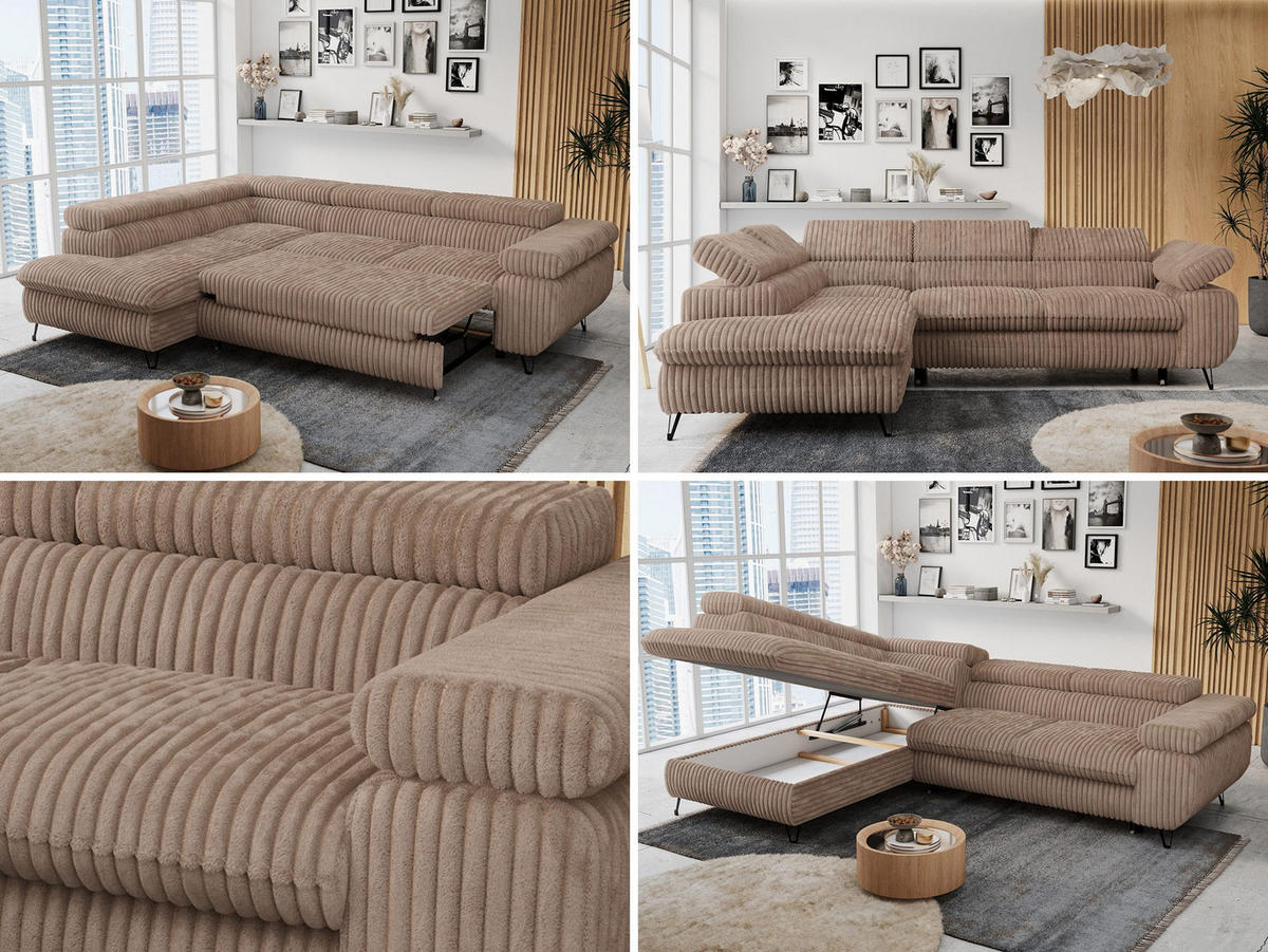 ECKSOFA PETER L Braun Cord - Links Seite - Schwarz/Braun, Textil/Metall (208/273cm) - MKS