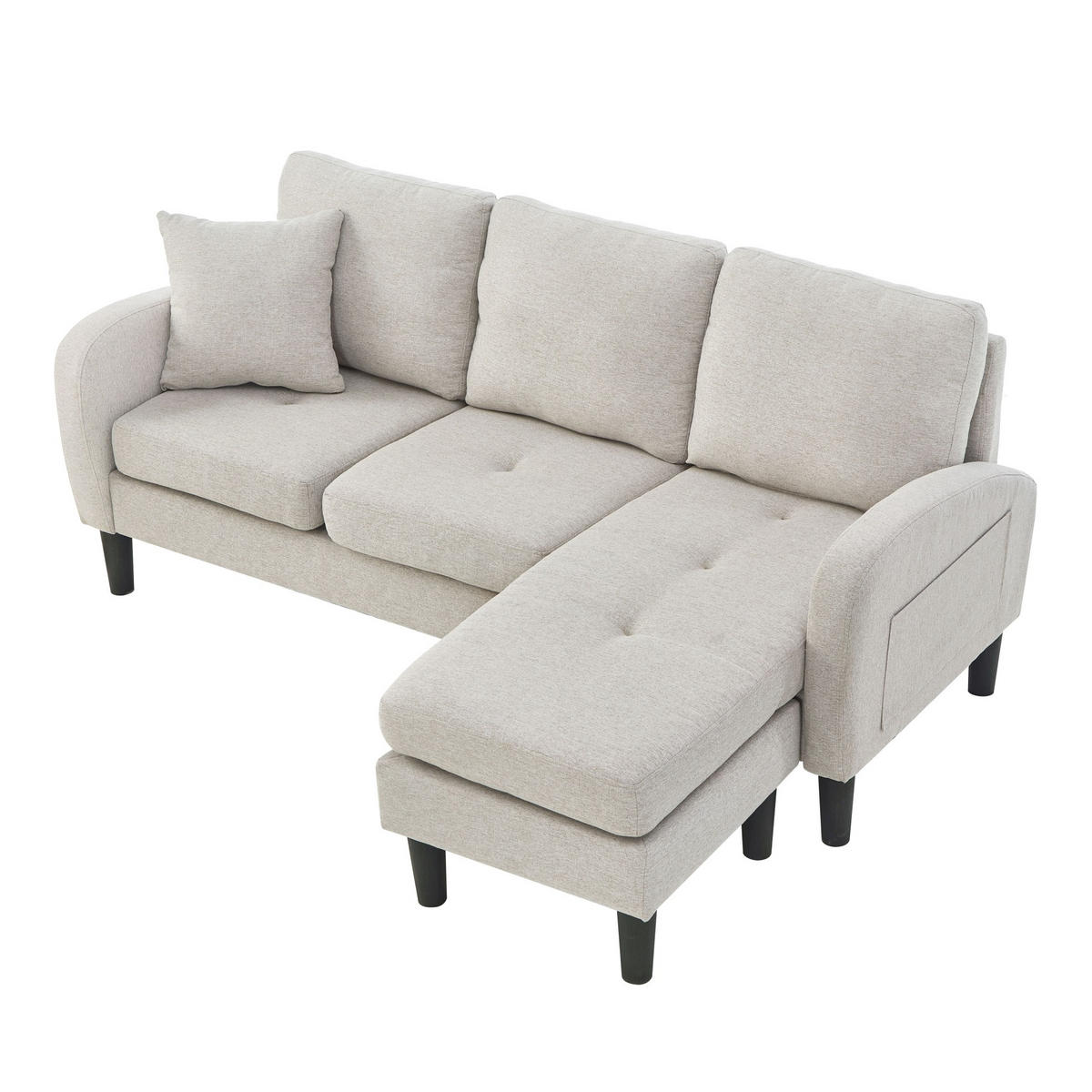 ECKSOFA Baumwoll-Leinenbezug mit modularer Chaiselongue Beige Grau Weiß 166/118/77 cm - Greige, Textil (166/118cm) - Redom
