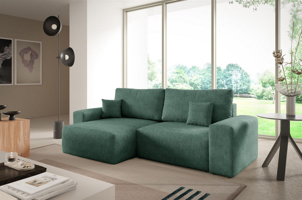 ECKSOFA Arona Xs Mit Schlaffunktion - Grün, Holzwerkstoff/Textil (148/255cm) - Fun Möbel