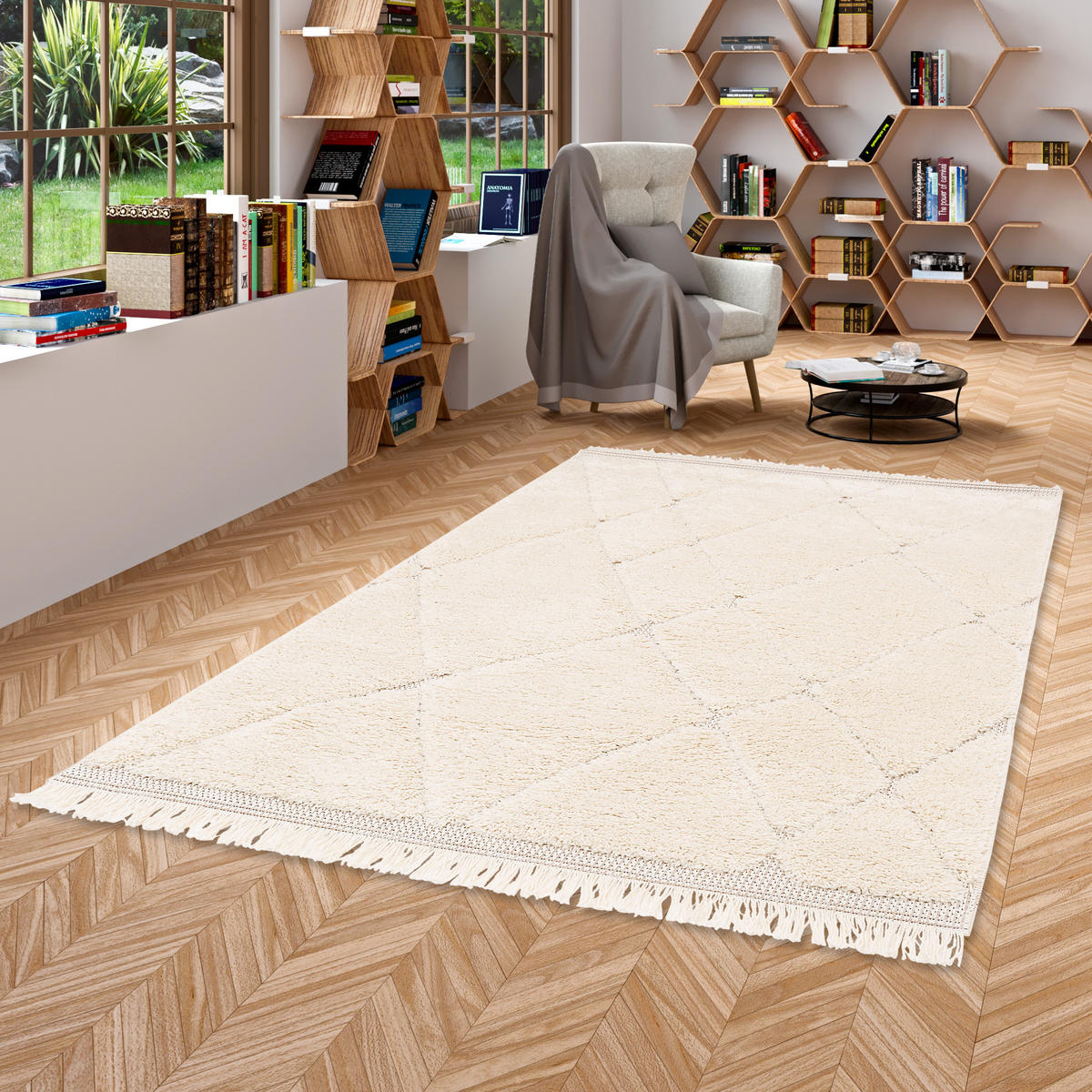 IN & OUTDOOR TEPPICH SHAGGY SYLT RAUTEN - Creme, Textil (80/150cm) - Pergamon