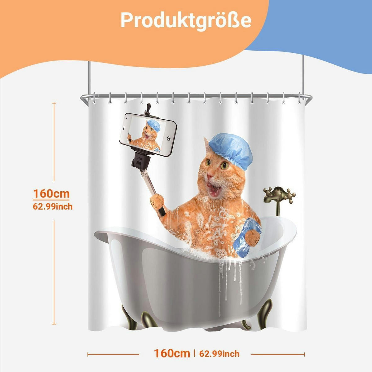 DUSCHVORHANG Cat Selfies 160 x 160 cm - Multicolor, Textil (160/160cm)
