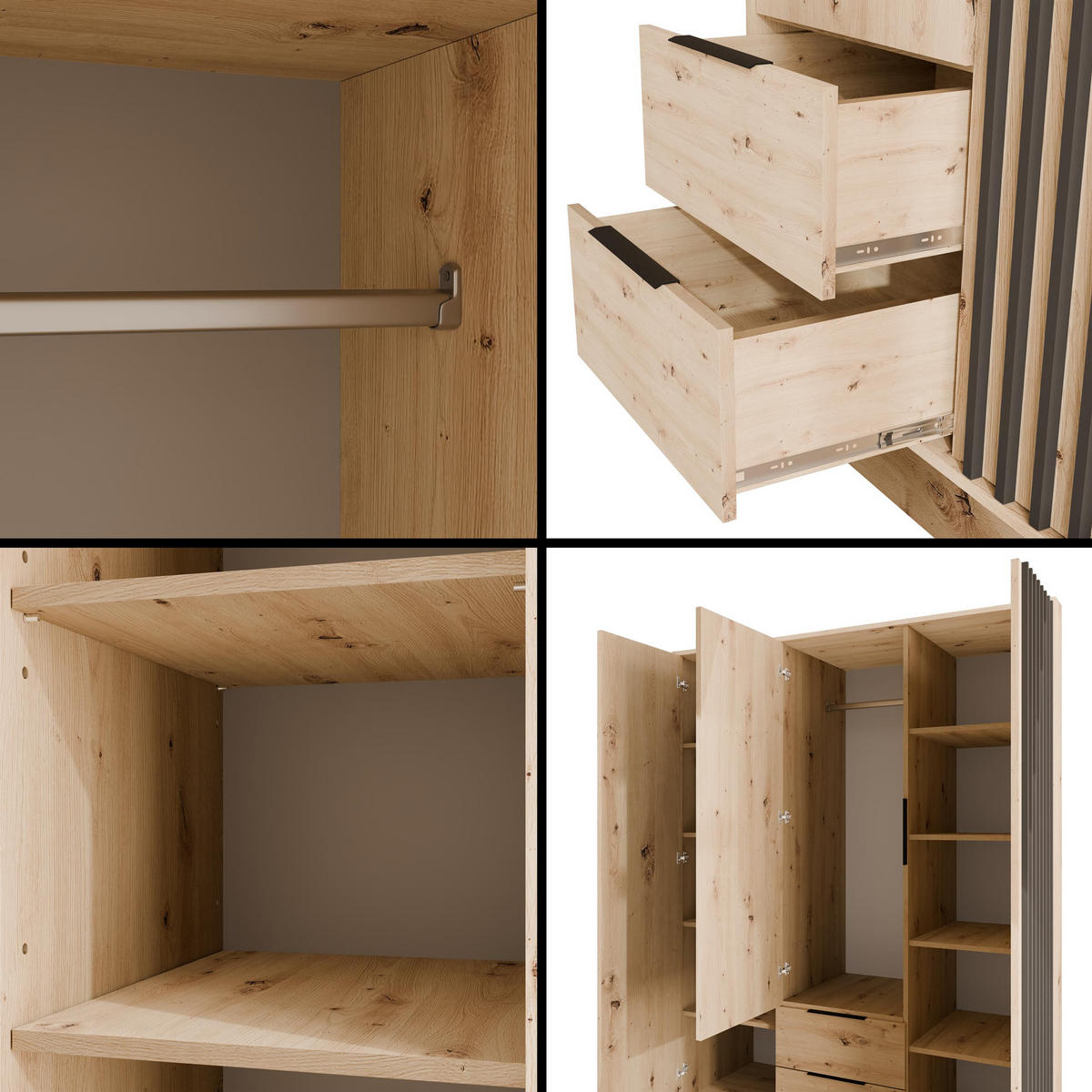 KLEIDERSCHRANK NELIA - 150 cm - Schwarz/Eiche Artisan, Holzwerkstoff (150/200/51cm) - ALTDECOR