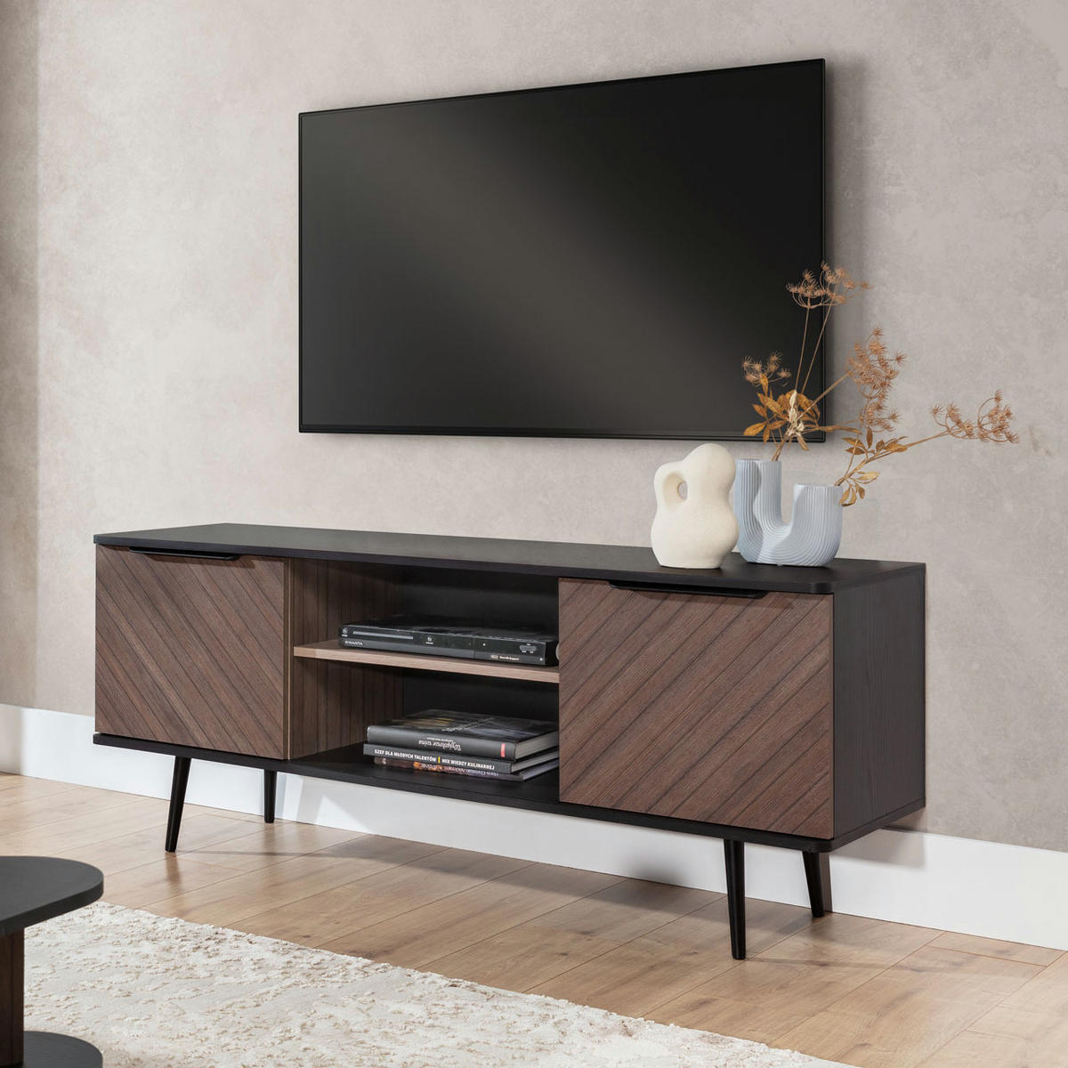 TV-LOWBOARD PINELLO 04 - Schwarz/Braun, Holzwerkstoff (150/60/41cm)