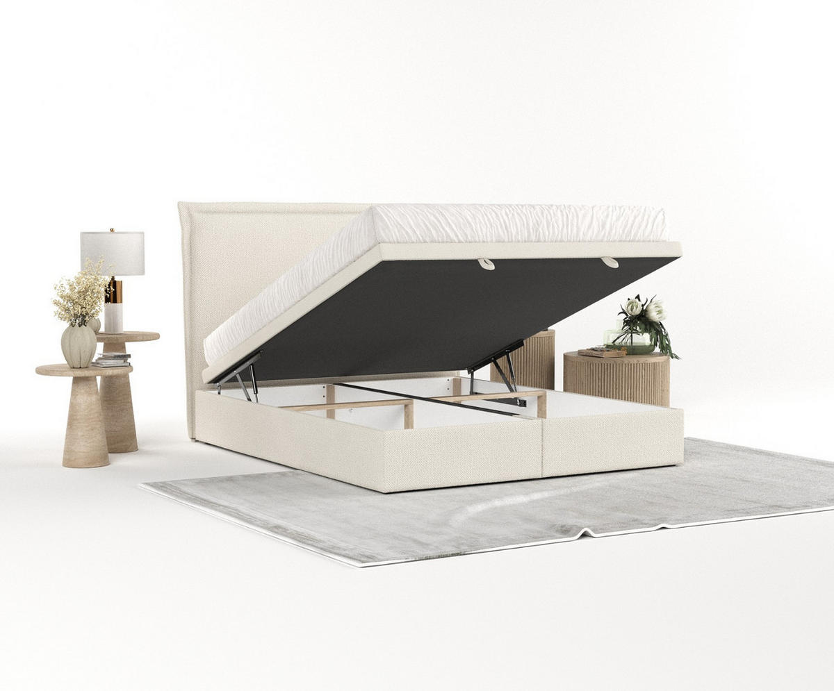 POLSTERBETT Eliot mit Stauraum 120/200 cm Hellbeige im Alta Stoff - Sandfarben/Schwarz, Holz/Holzwerkstoff (120/200cm) - AltaBeds