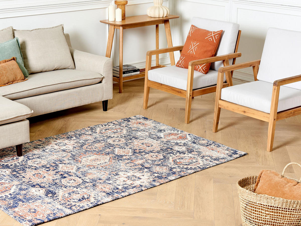 KURZFLOR-TEPPICH BAUMWOLLE Kurin 200/140 cm - Blau, Textil (140/200cm) - Beliani