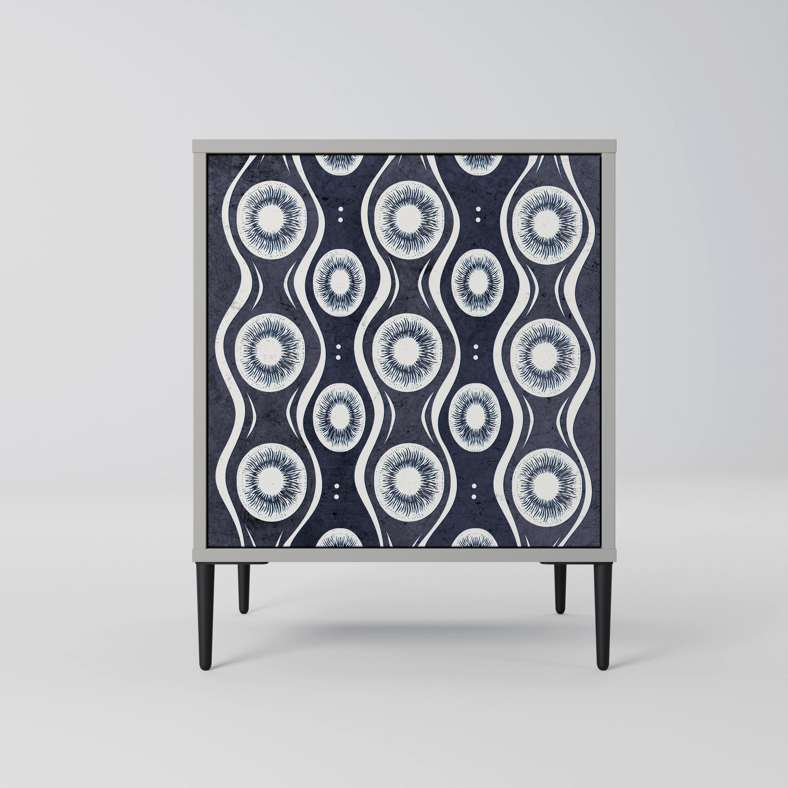 SIDEBOARD GRAPHITE EYES, Grau, 57,5x42x72,5 cm, Schwarze Metallfüße - Multicolor/Schwarz, Holzwerkstoff/Metall (57.5/72.5/42cm) - SpaceRebels
