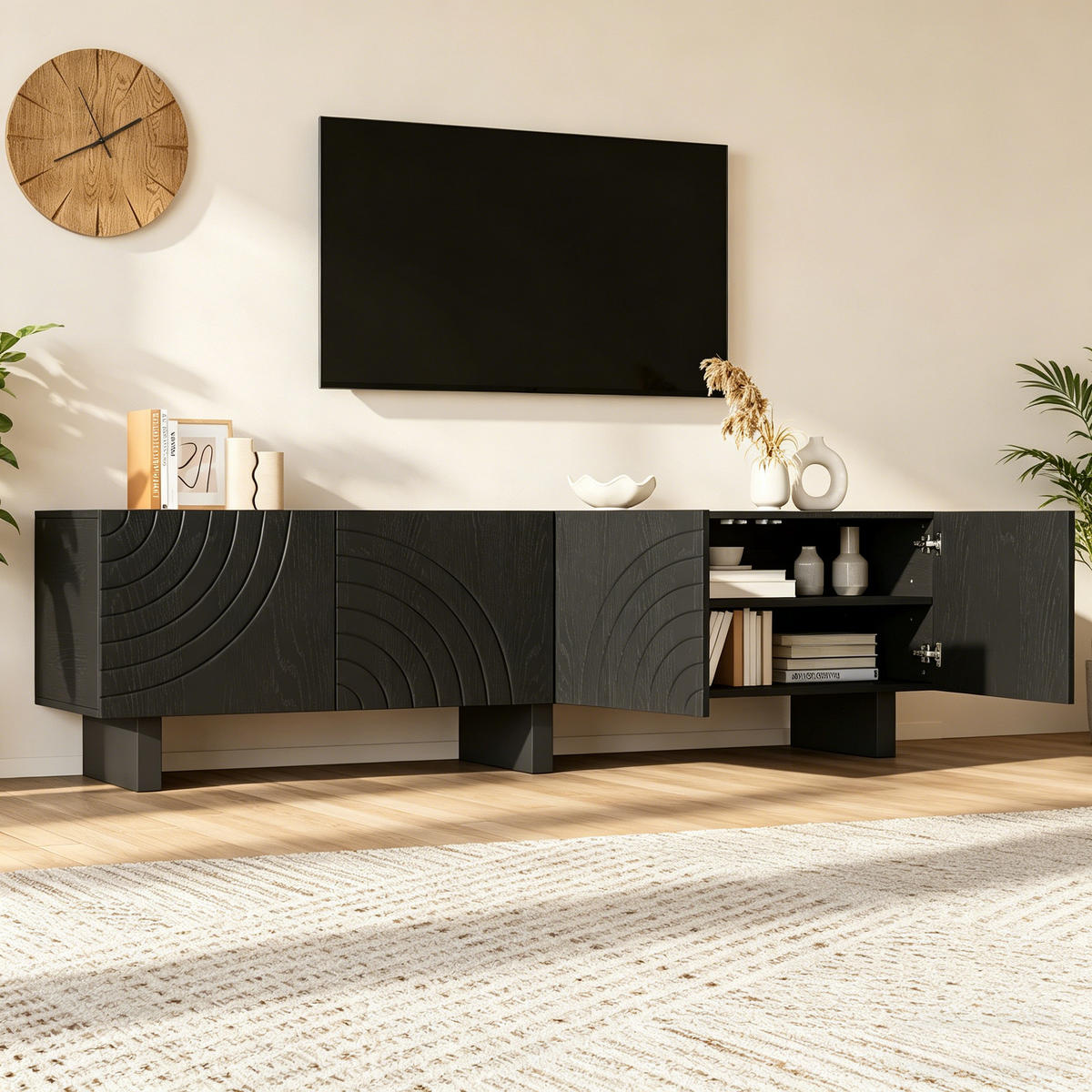 TV-ELEMENT 180/40/55 cm Schwarz mit 4 Türen - Schwarz, Holz (180/55/40cm) - Oxeza