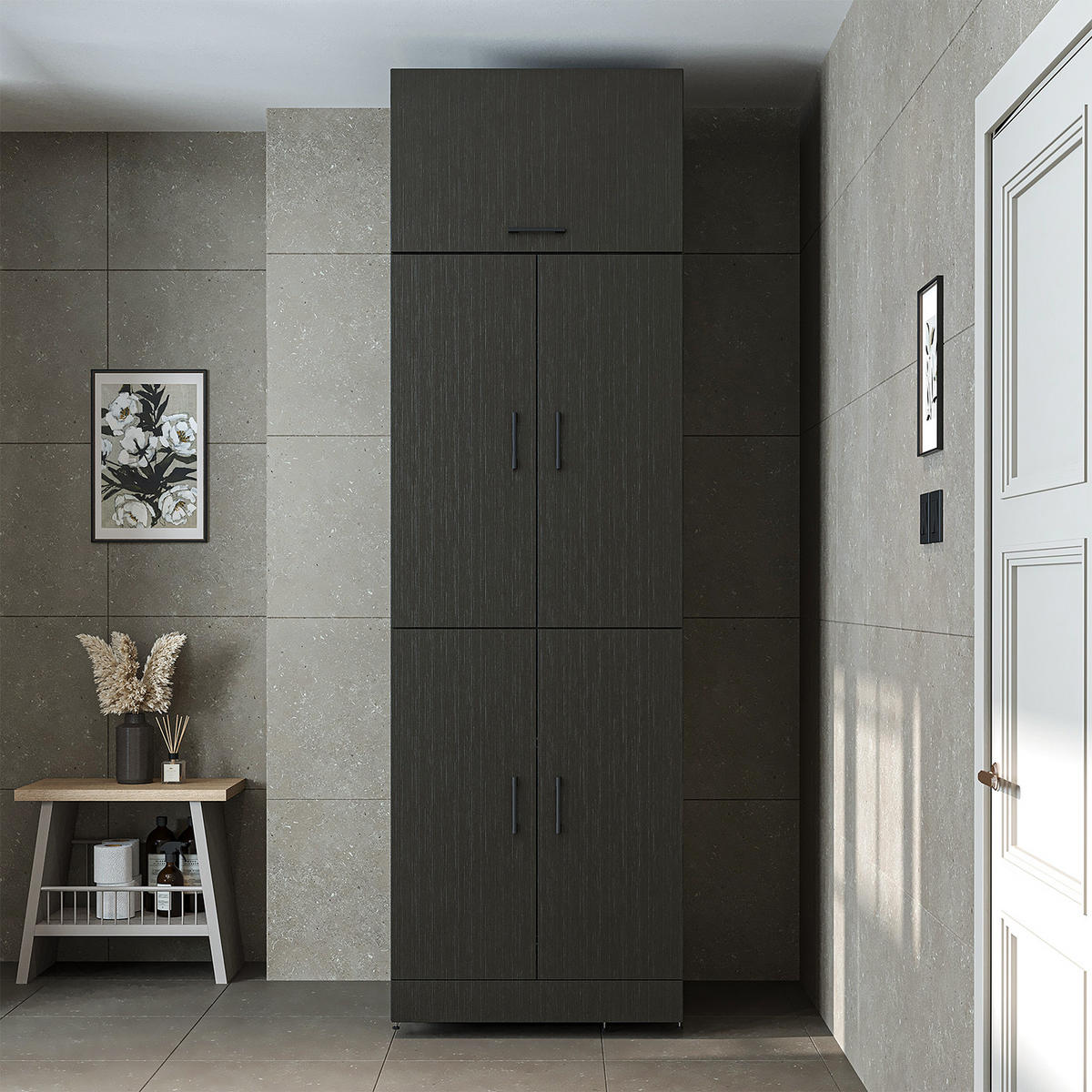 WASCHMASCHINENSCHRANK DORA-II 70cm Breit, 230cm Hoch - Schwarz, Holzwerkstoff (70/230/74cm)