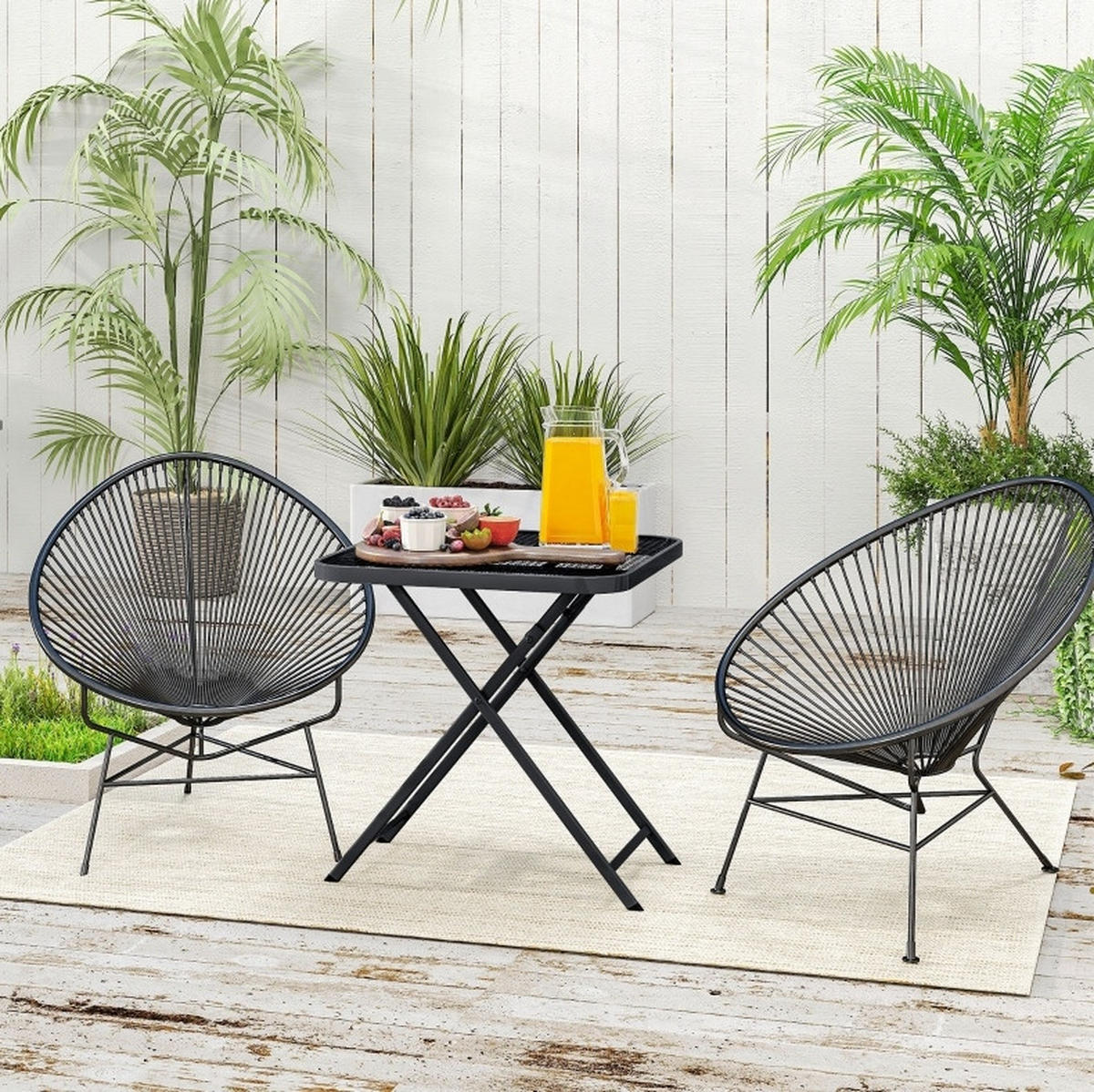 ZAHRADNÍ stůl 70/70 cm černý z oceli skládací s mřížkovým designem - černá, kov (70/70/72cm) - OKWISH