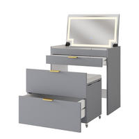 SCHMINKKOMMODE Wanja Grau 80 cm mit Bank und LED Spiegel - Grau, Holzwerkstoff (80/80/46cm) - Vicco