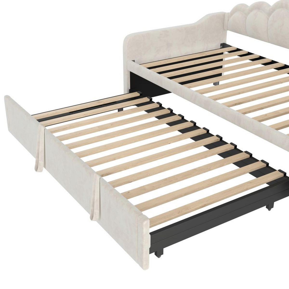 SCHLAFSOFA 90/200 cm & 90/200 cm in Beige mit Ausziehbett und LED Samt - Beige, Holzwerkstoff/Textil (90/200cm) - CHICFURN