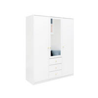 KLEIDERSCHRANK Rainbow Weiß, dreitüriger Drehtürenschränk mit Spiegel und Schubladen - Weiß, Holzwerkstoff (149/200/58cm) - Bettso