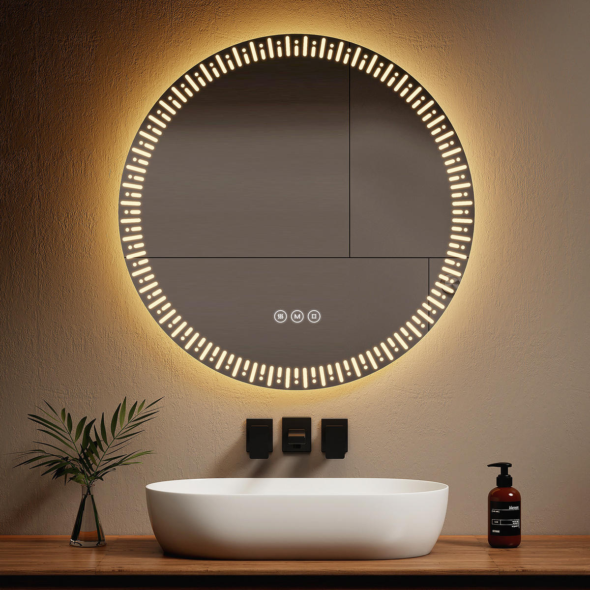 BADSPIEGEL Runder mit Beleuchtung mit Muster ф80 cm - Weiß, Glas (80/3/80cm) - EMKE