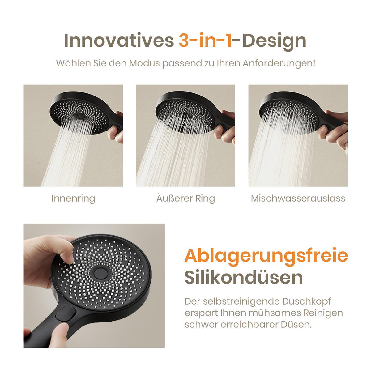 ÜBERKOPFBRAUSESET mit Thermostat Runde Überkopfbrause Vielseitig Schwarz - Schwarz, Metall (35.5/110/40cm) - EMKE